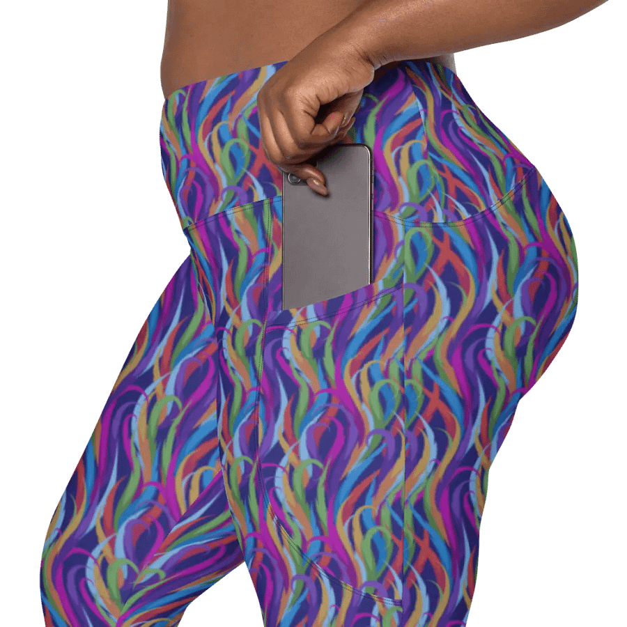 leggings with pockets in modern design with blues, pink and turquoise colors up to 6Xl size product image (12)
