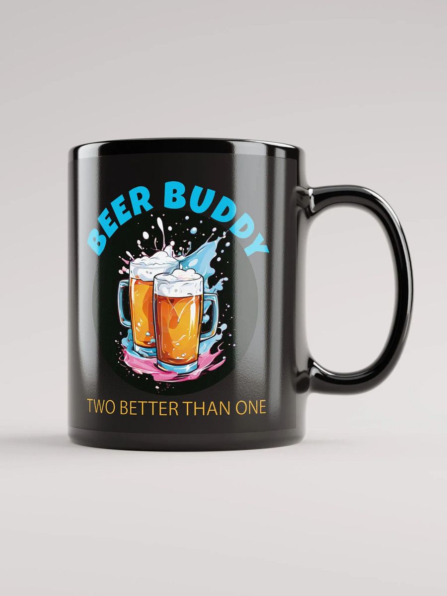 Beer Buddy Black Glossy Mug - Funny Beer Lover Coffee Cup with Clinking Mugs Design - Printed on Both Sides product image (1)