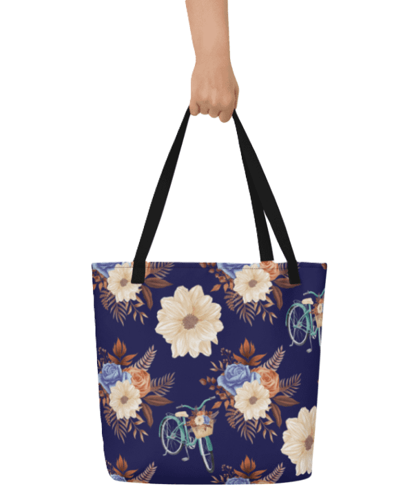 Retro Blue Blossom Tote Bage product image (1)