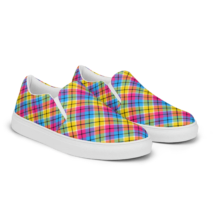 Hot Pink, Turquoise, and Yellow Plaid Women's Slip-On Shoes product image (2)