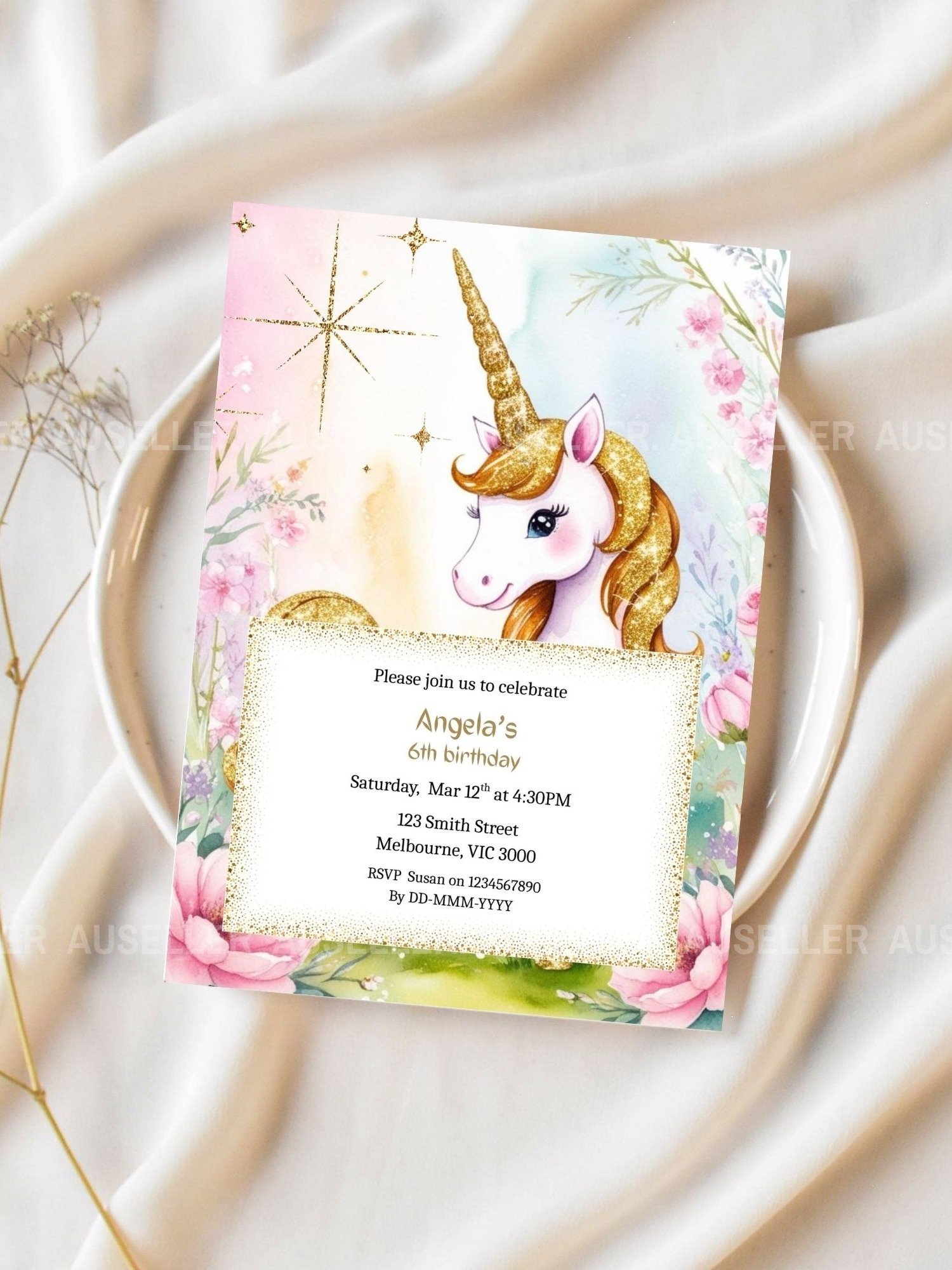 Sparkle and Shine Unicorn Birthday Girls Invitation product image (2)