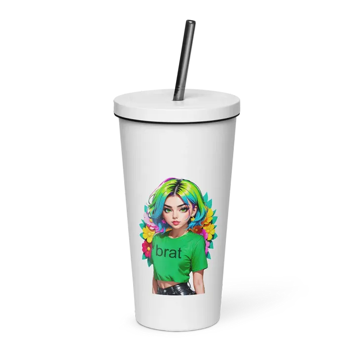 Brat 20 oz Tumbler Cup - White - Insulated Tumbler with a Straw v1 product image (1)