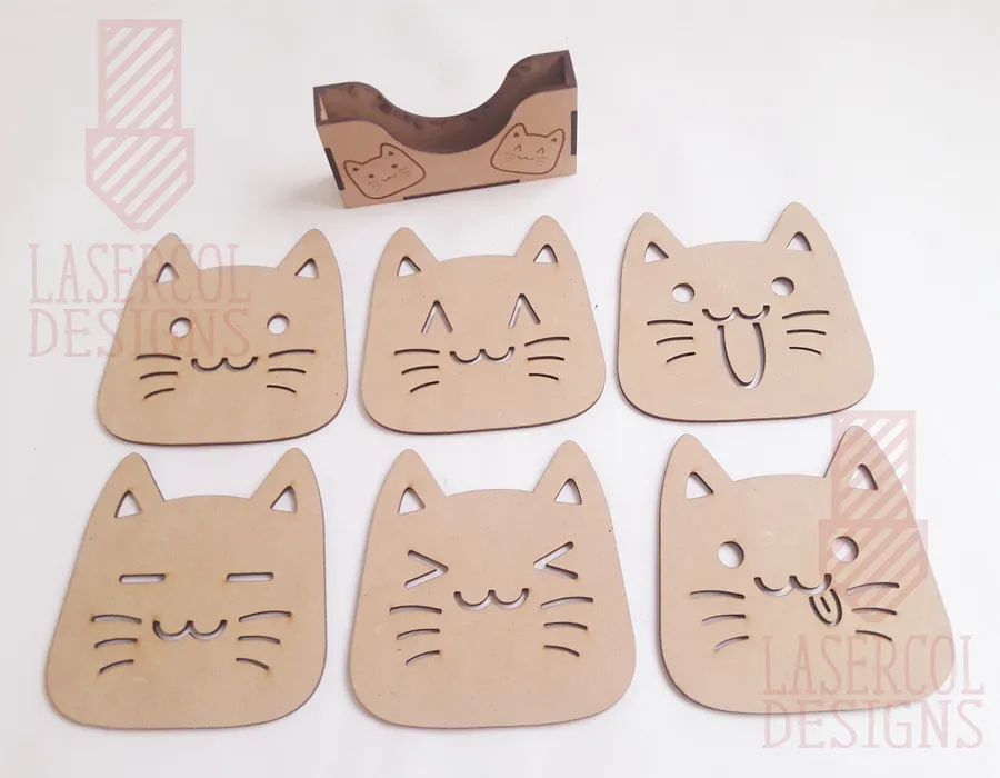 Cute Cat Coasters (6) Set 2 - Laser Cut Files product image (6)