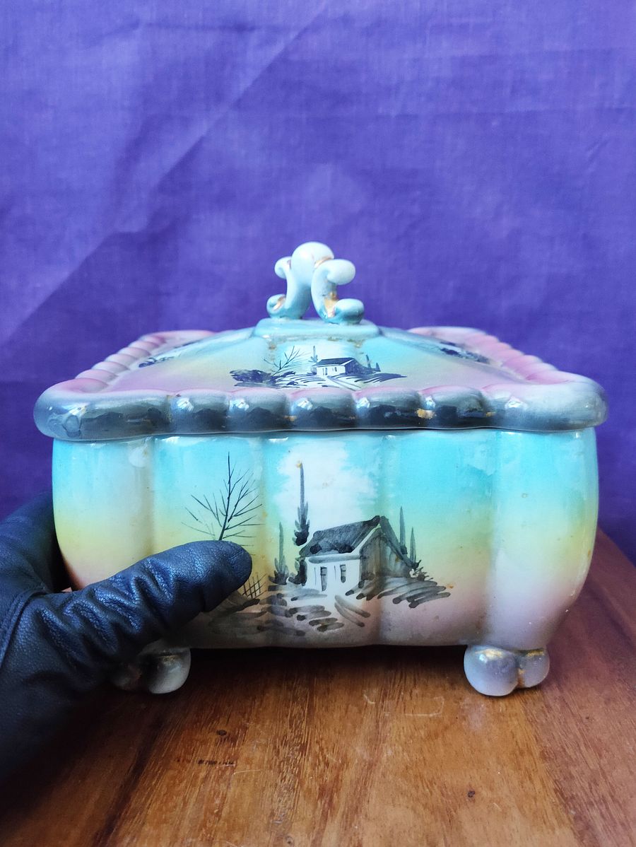 Caixa com tampa, pintada à mão, cerâmica, vintage product image (2)
