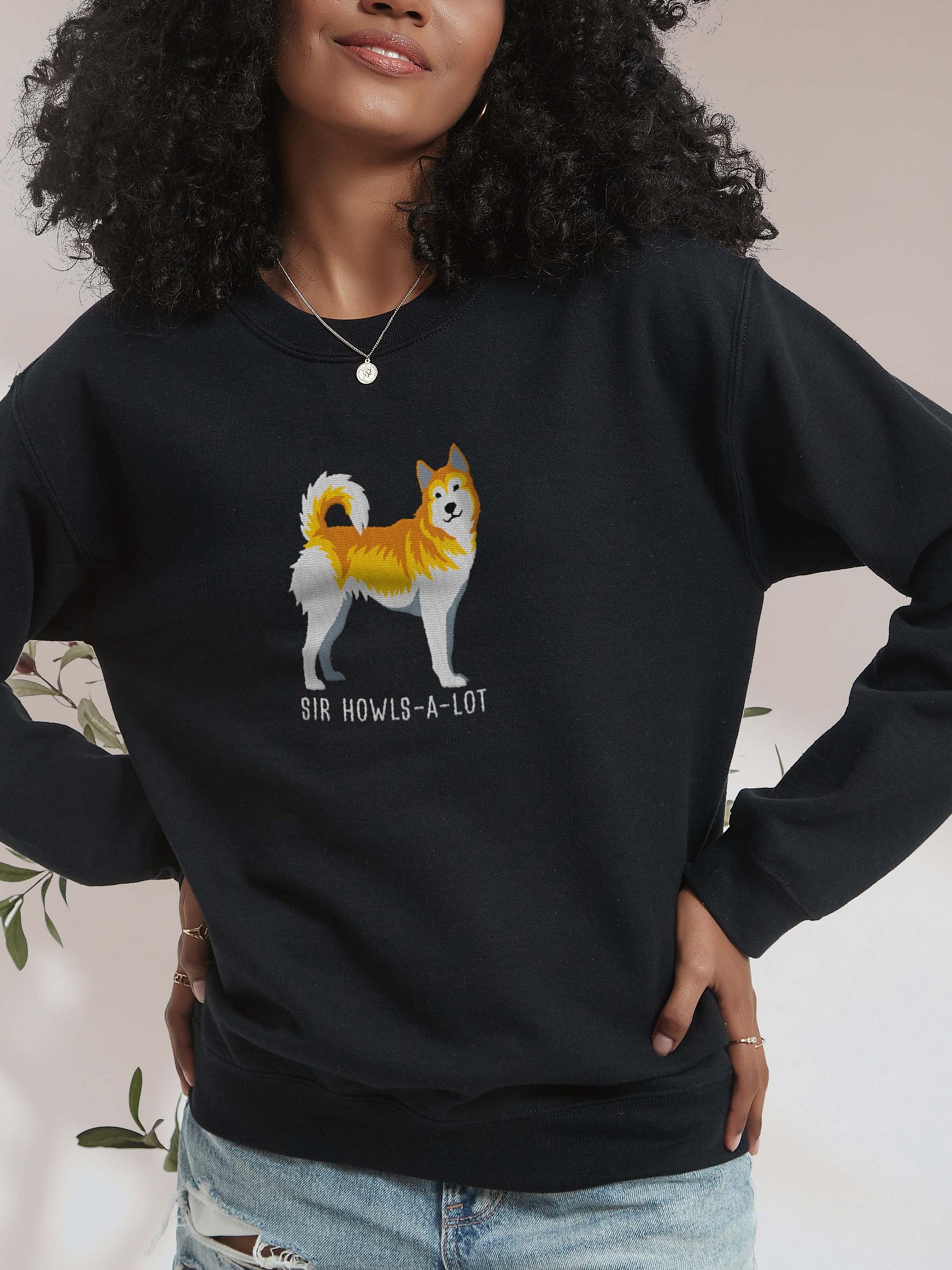 Sir Howls-A-Lot Sweatshirt (Embroidered) of a Siberian Husky(Lemon & White) product image (2)