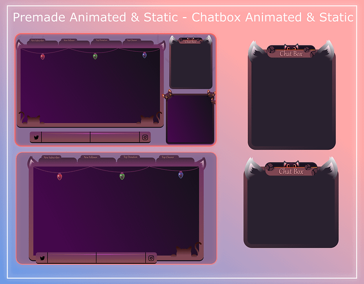 Cute Stream Overlay Animated pack, Cat Stream Overlay Pack, Vtuber Stream Overlay product image (2)