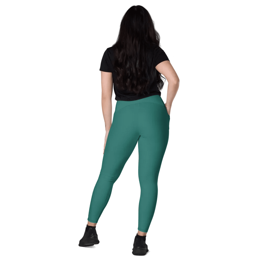 Plain Medium Teal Green True Summer Women's High Waisted Premium Crossover Leggings with Pockets by Treasure Pie product image (10)