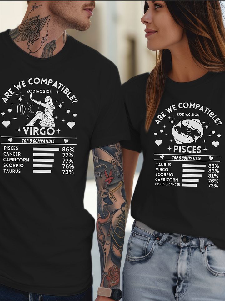 Virgo Zodiac Sign Romantic Compatibility T-Shirt - Bella Canvas 3001 Unisex Staple T-Shirt - Dark Colors product image (2)