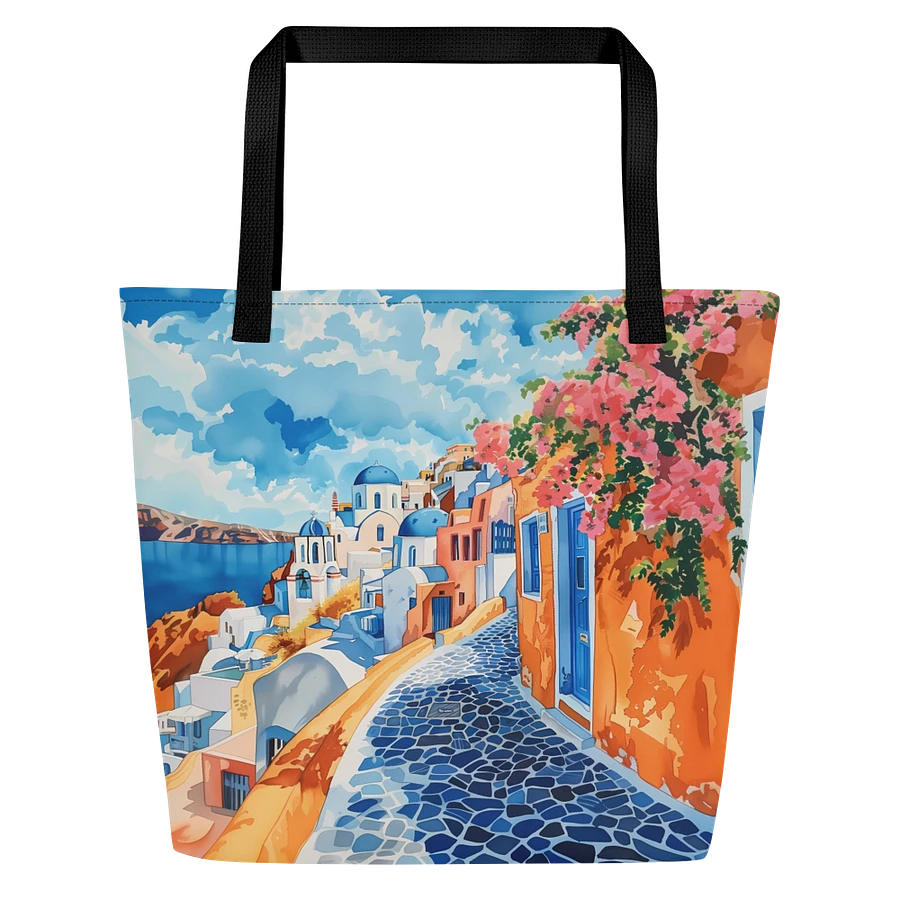 Tote Bag: Santorini Greece Mediterranean Island Vibes Landscape Art Stylish Design product image (1)