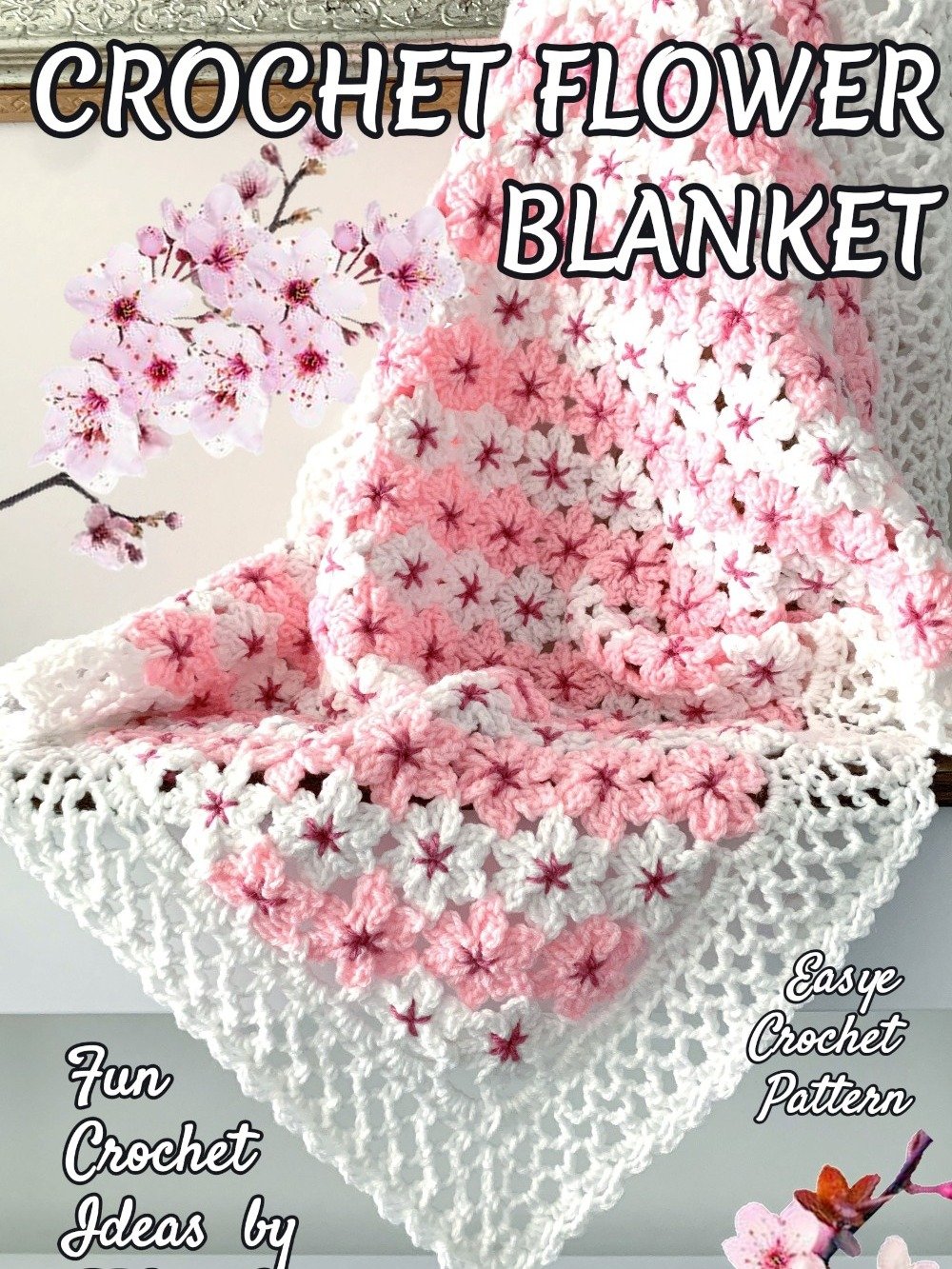 Cherry Blossom Flower Baby Blanket, Sakura Flower Motif Crochet Pattern for Floral Throw Blanket product image (3)