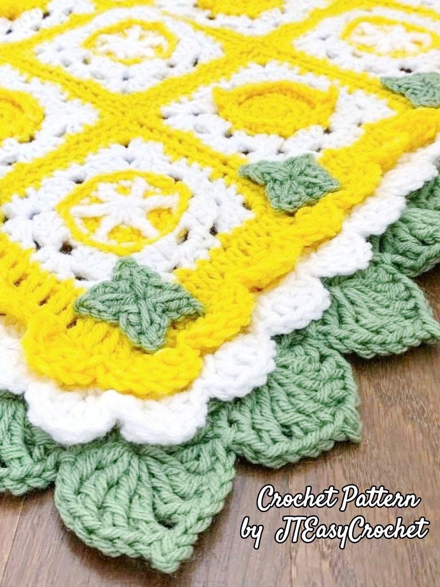 Lemon Blanket Crochet Pattern, Fruit Granny Square and Edging, PDF Instant Download product image (7)