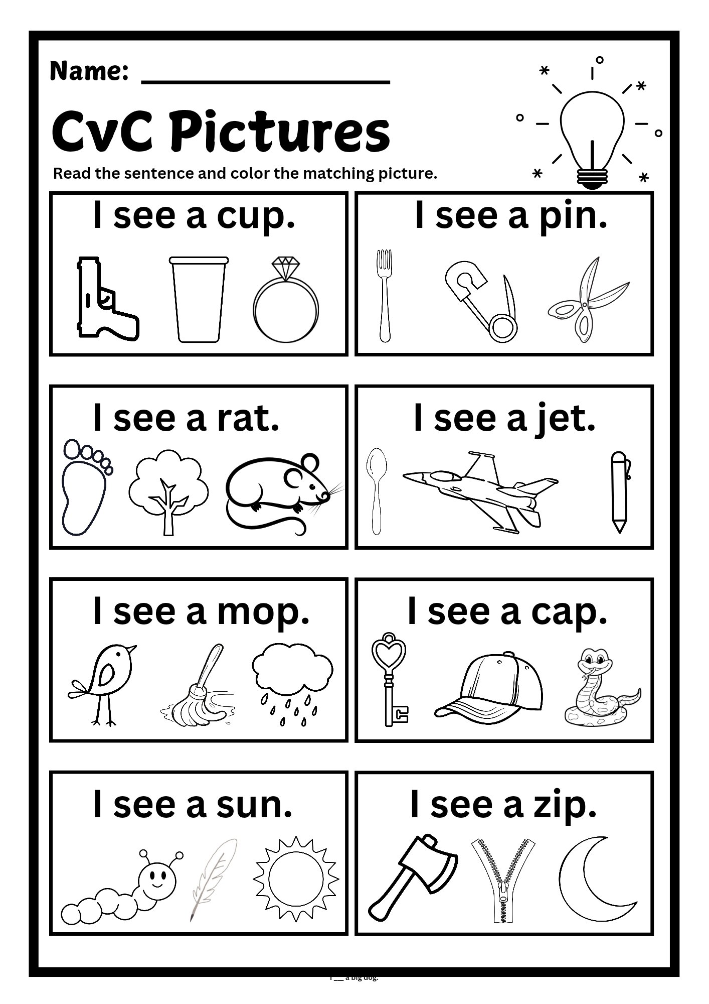 CVC Pictures Activity Worksheet – Phonics and Reading Practice product image (1)