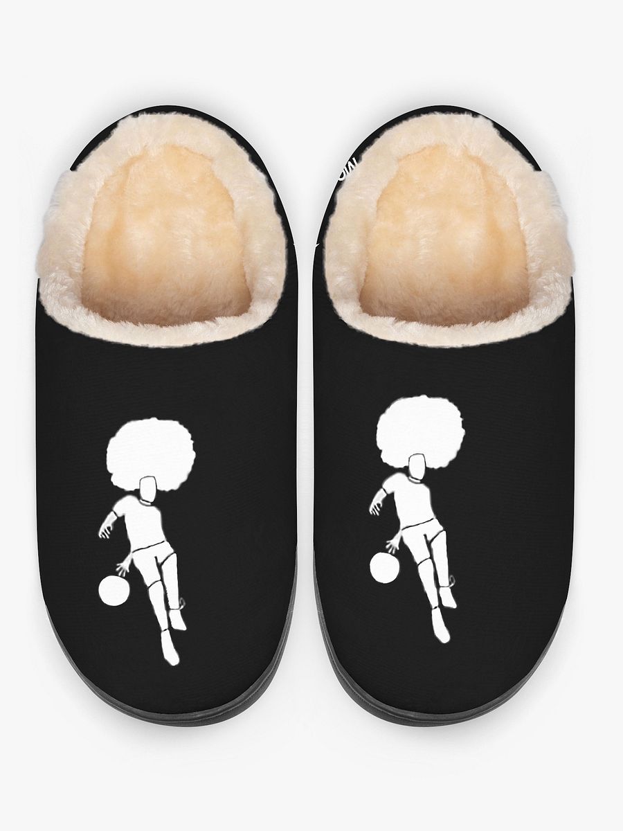Mo_WithTheFro Black fluffy slippers, white logo product image (2)