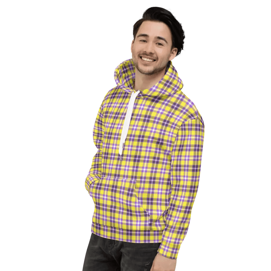 Bright Yellow and Purple Plaid Hoodie product image (4)