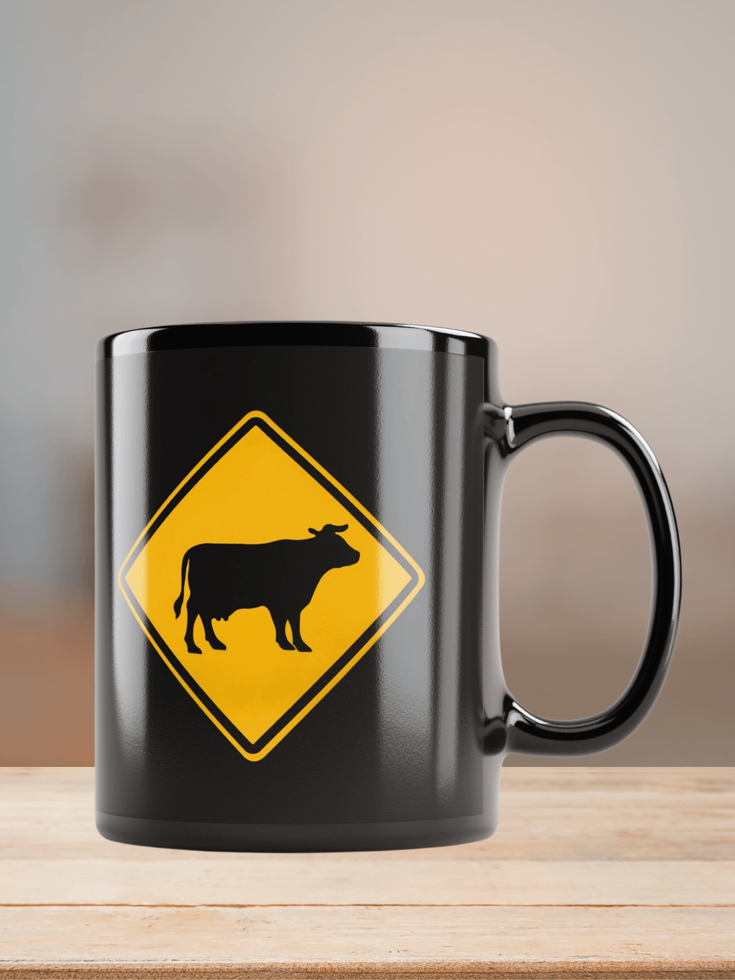 "Cow crossing sign" black glossy mug product image (7)