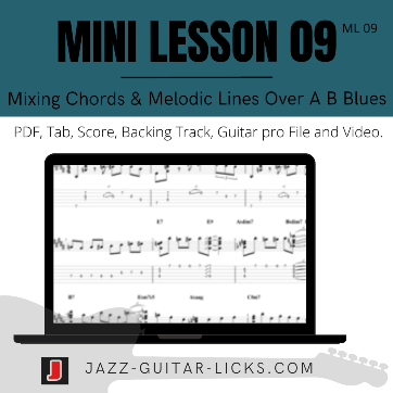Jazz Chords and Melodic Lines Over B Blues – Mini Lesson (ML09) with PDF, Backing Track, Video, and Guitar Pro File product image (1)