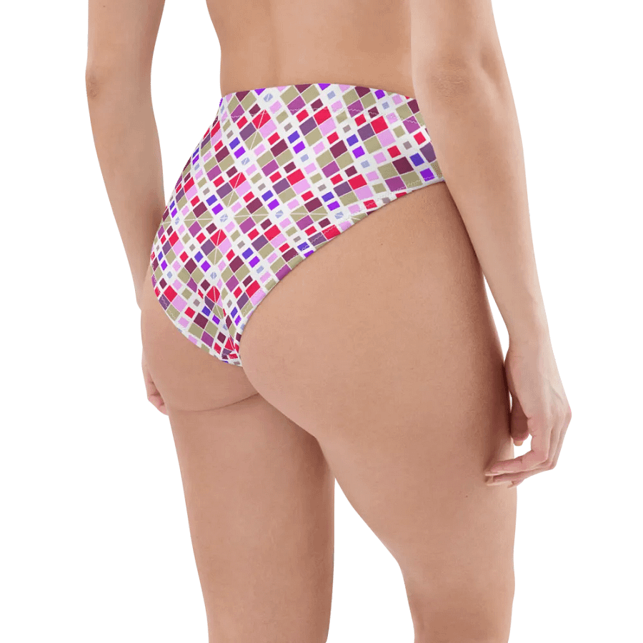 Colorful Square Pattern Design High Waist Bikini Bottom - V2 product image (3)