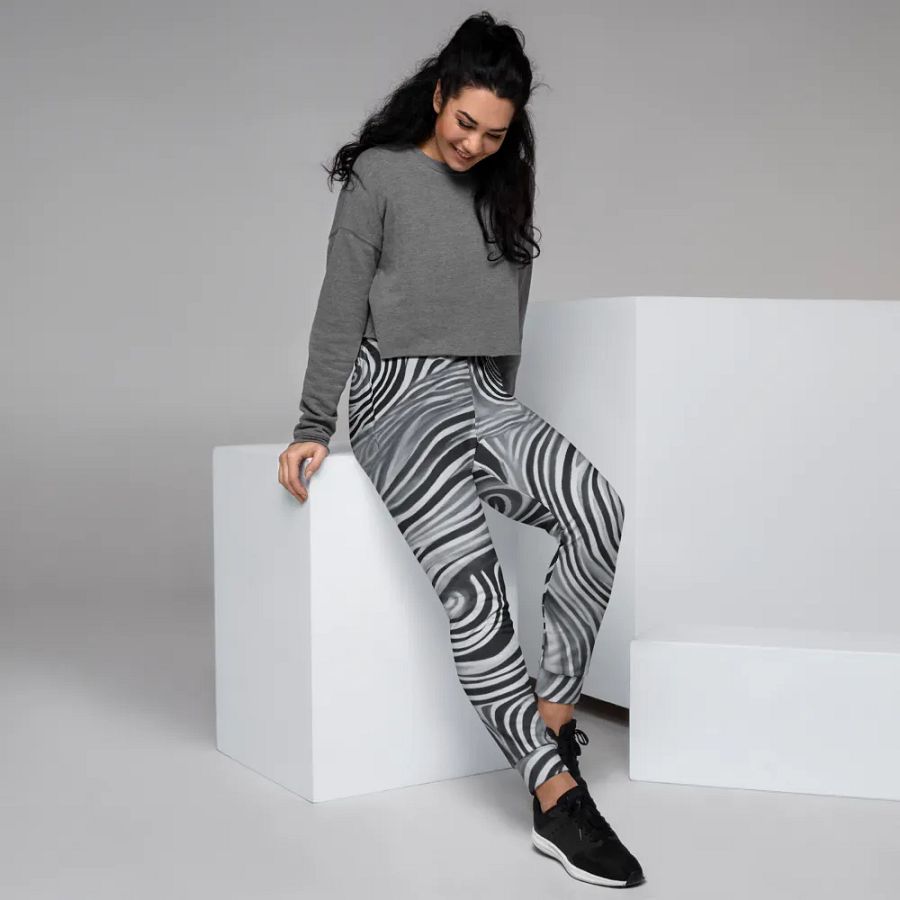 Funky Black and White Noir Liquid Tie-Dye Women's Joggers product image (8)