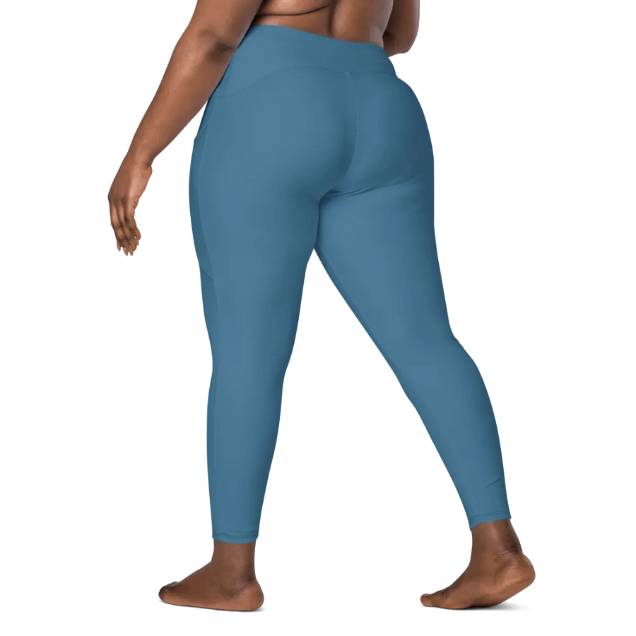 Plain Medium Blue True Summer Women's High Waisted Premium Crossover Leggings with Pockets by Treasure Pie product image (9)