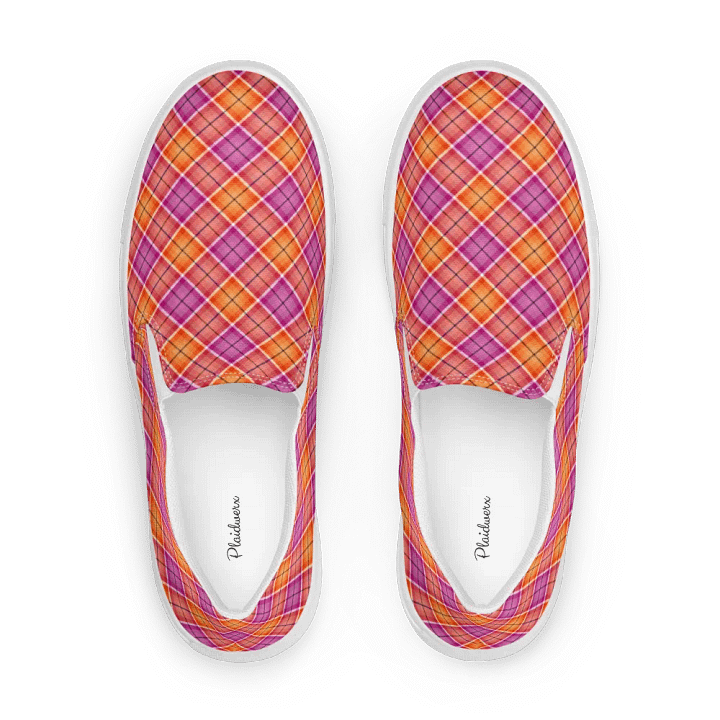 Bright Orange and Pink Plaid Women's Slip-On Shoes product image (1)