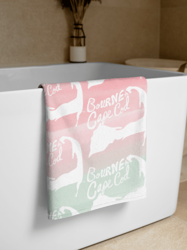 BOURNE to Cape Cod™ | Coastal Classic Beach Towel | All-Over Logo Print | White Logo on Pastel Ombre product image (1)