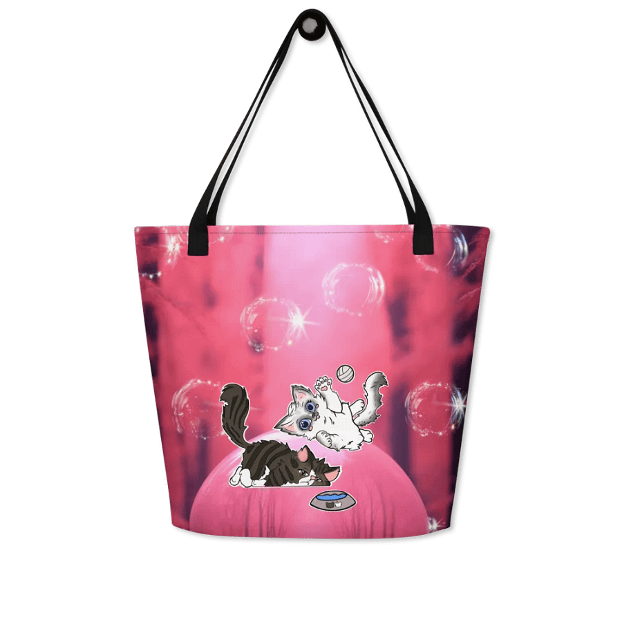 Bubble Pink All-Over Print Large Tote Bag w/ Pocket : Luigi & Ariel Logo product image (4)