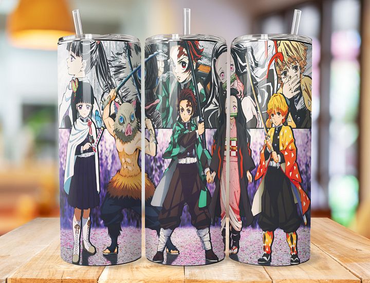 Demon Slayer Squad 20 oz Stainless Steel Tumbler – Kanao, Nezuko, Tanjiro, Zenitsu, and Inosuke Design product image (1)