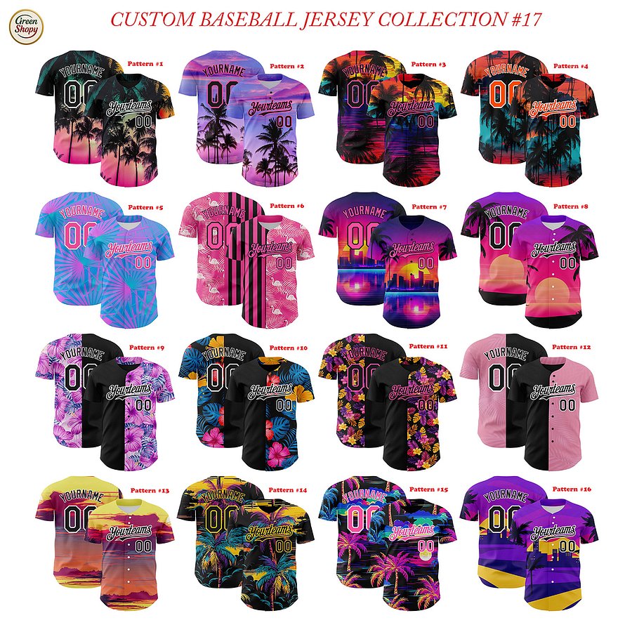 Authentic Baseball Jersey, Custom Baseball Jersey, Personalized Sport Jersey, Hawaiian Multi Colorful, Summer Palm Coconut product image (181)
