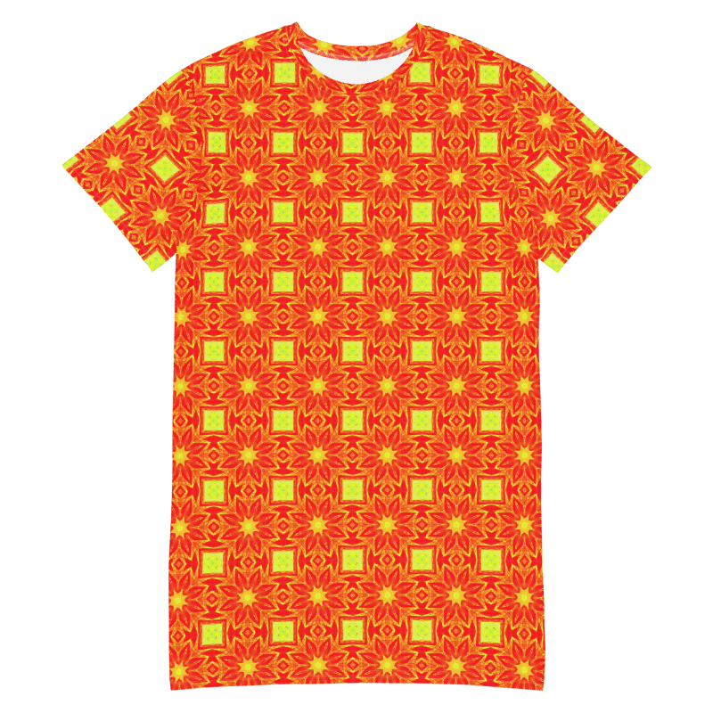 Abstract Repeating Orange Flower T Shirt Dress product image (10)
