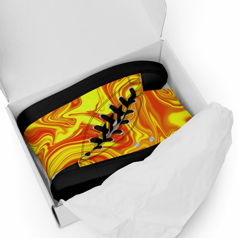 Women's High Top Canvas Shoes - Yellow and Red Digital Fluid Art product image (9)