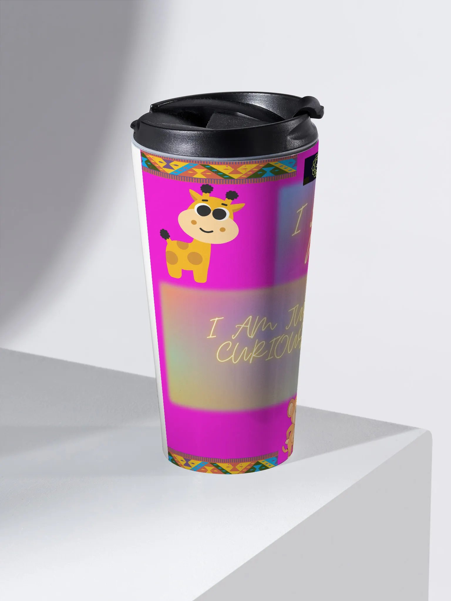 Cartoon character curiosity themed travel mug product image (2)