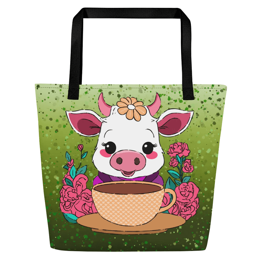 Coffee Break Cow Large Tote Bag with Pocket product image (2)