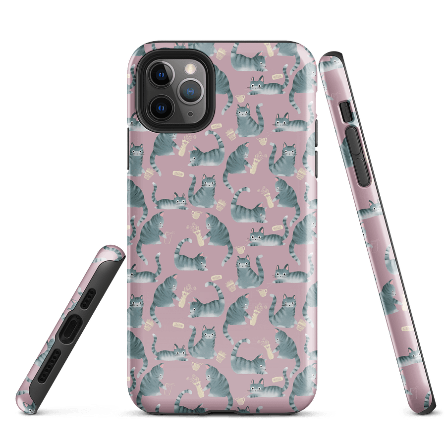 Bad Grey Tabby Cats Knocking Stuff Over Patterned iPhone Case, Pink product image (5)