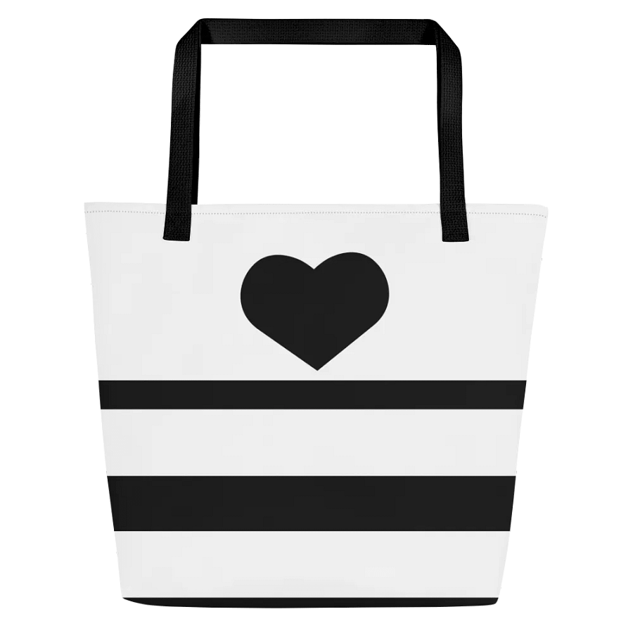 Black and White Stripes and Hearts/All-Over Print Large Tote Bag w/ Pocket by Sublicolor product image (2)