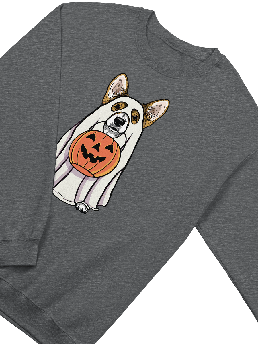 Funny Halloween Pembroke Welsh Corgi(Sable) Sweatshirt | Funny Corgi Wearing a Ghost Costume and Holding a Pumpkin Basket product image (8)