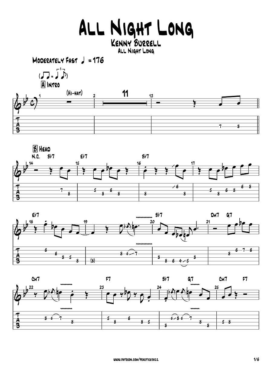 (Transcription PDF) All Night Long - Kenny Burrell Solo Transcription product image (2)