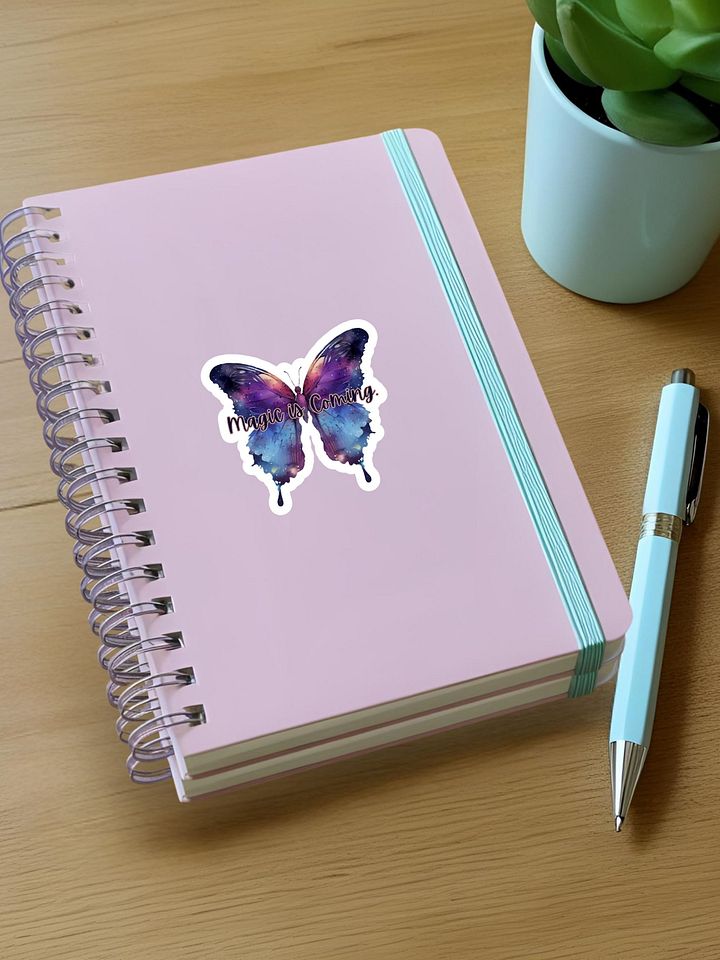 Magic is Coming – Purple Butterfly Inspirational Quote Sticker product image (1)