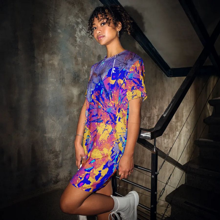 Vibrant Abstract Dandelion Seeds Ladies T Shirt Dress product image (12)