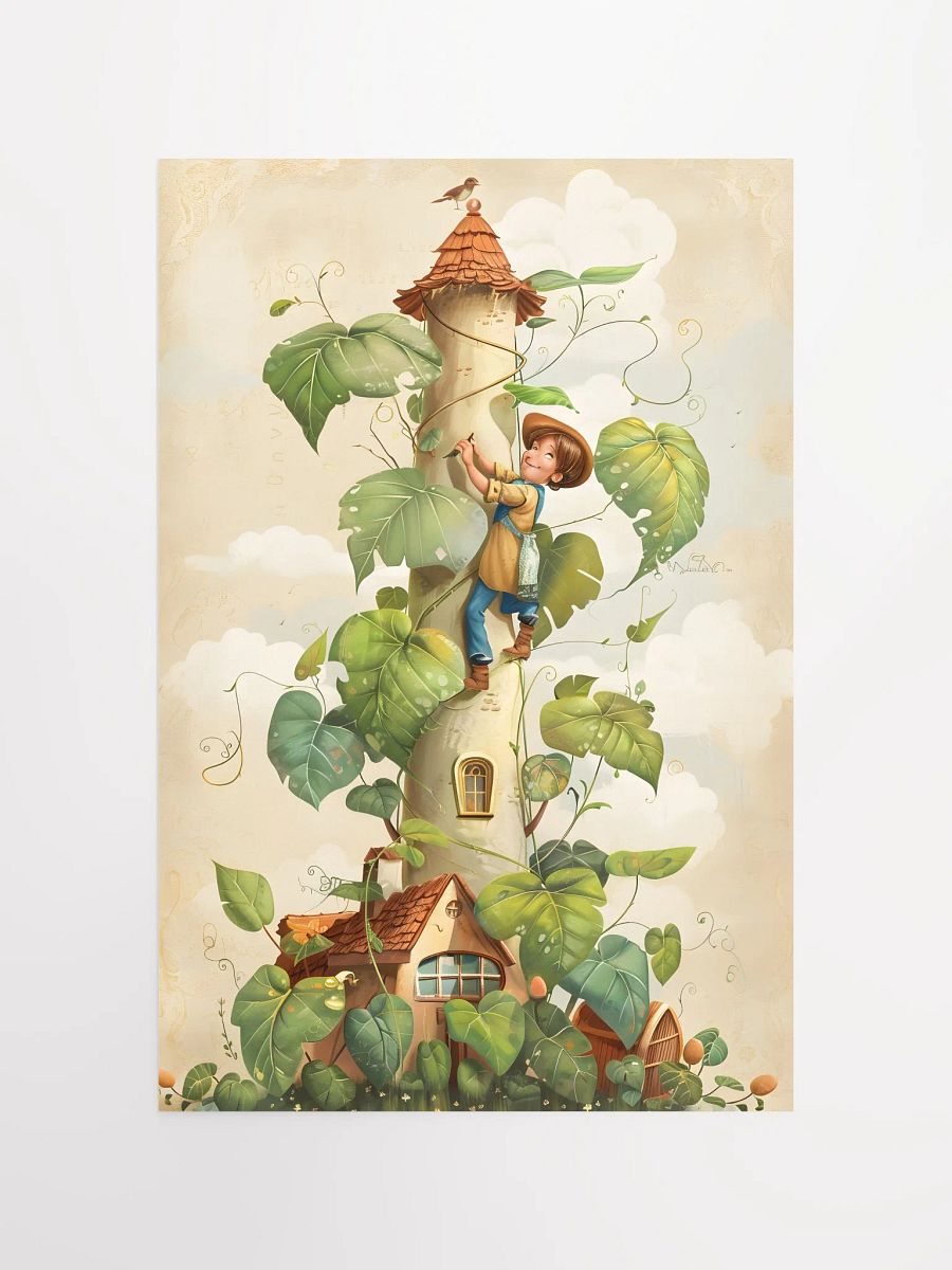 Boy climbing a tall beanstalk toward a cozy small house product image (4)