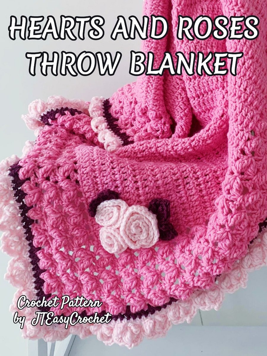 Hearts And Roses Throw Blanket Crochet Pattern with Rose Bouquet Applique product image (7)