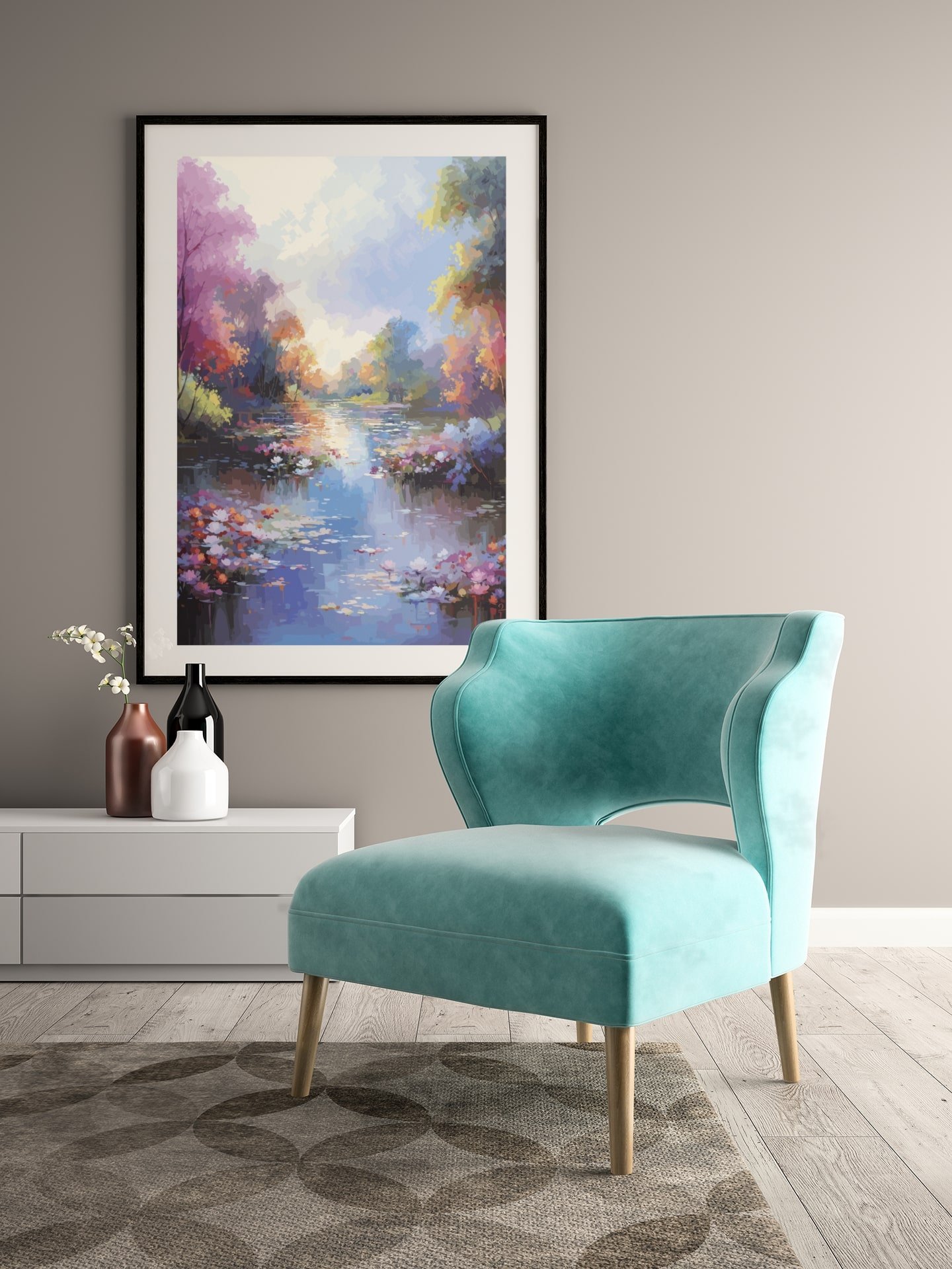 Impressionist River Landscape Art Poster, Colorful Autumn Water Scene, Serene Nature Print for Relaxing Home and Office Decor product image (4)