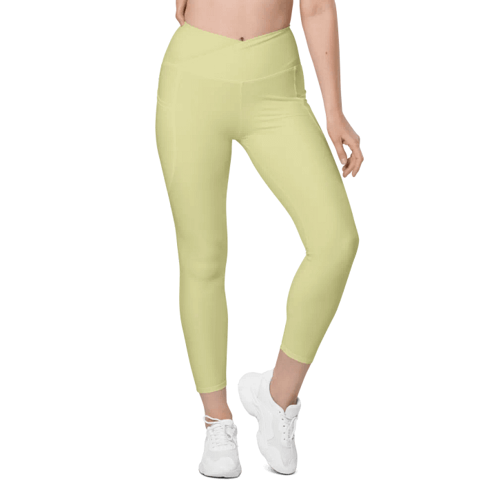 Plain Light Yellow True Summer Women's High Waisted Premium Crossover Leggings with Pockets by Treasure Pie product image (2)