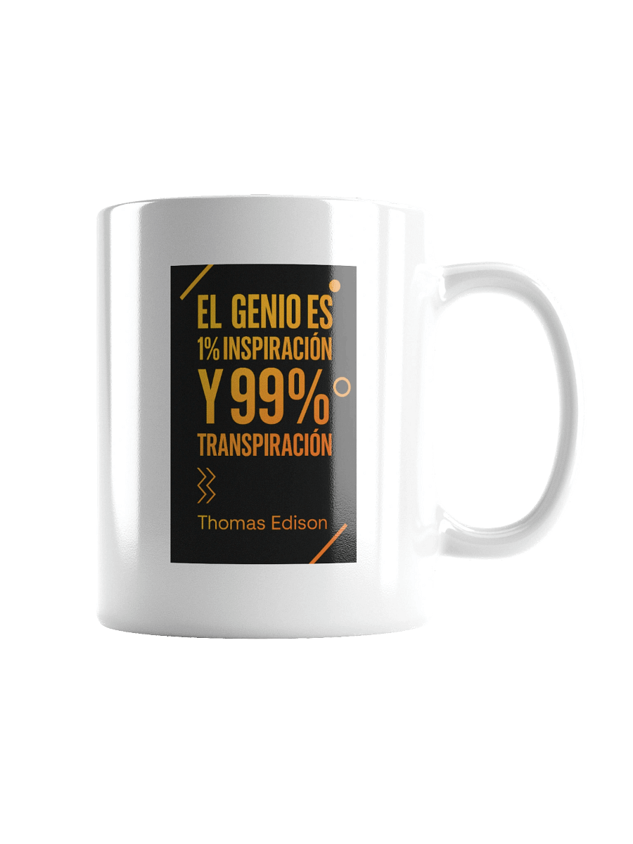 TAZA energética moderno con cita de Edison sobre genio y trabajo product image (4)