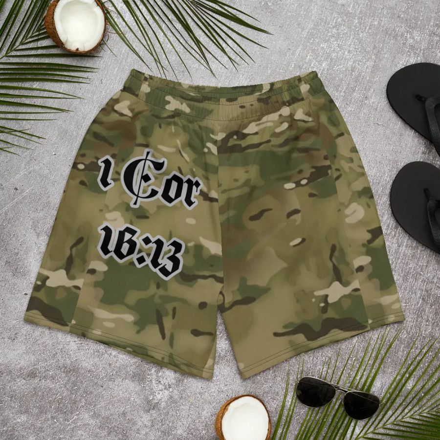 Faithful Camo: 1 Corinthians 16:13 Unisex Athletics Shorts - Multicam product image (10)