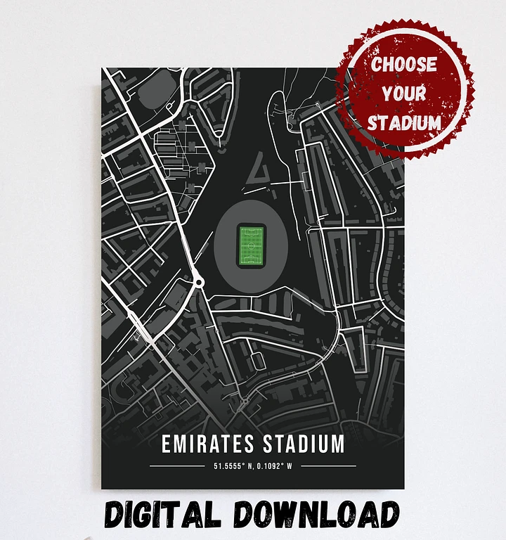 Arsenal Stadium Black Map Design Digital Download product image (1)