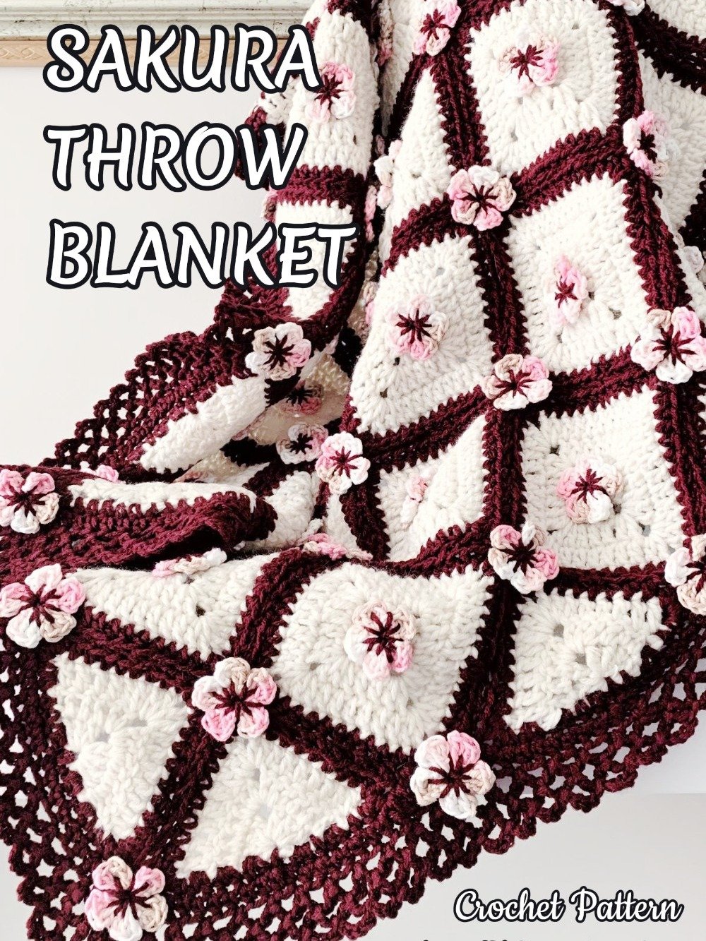 Cherry Blossom Flower Baby Blanket Crochet Pattern, Granny Square Blanket Throw product image (3)