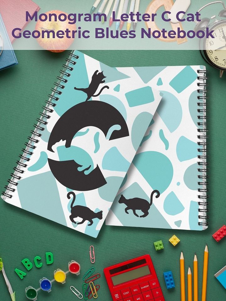 Monogram Letter C Cat Lover Geometric Blues Notebook product image (1)