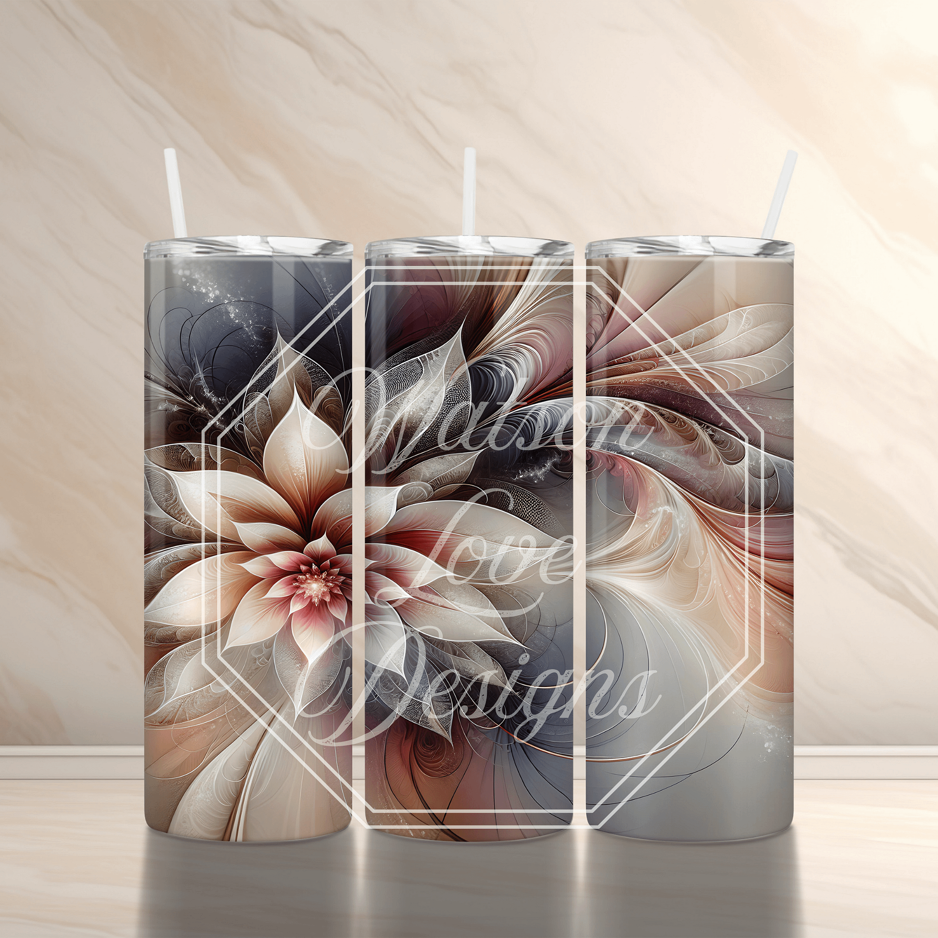Neutral Abstract Floral 20 oz Skinny Tumbler Sublimation Design Digital Download PNG Instant DIGITAL ONLY Tumbler Wrap product image (2)