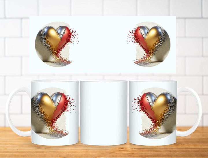 3D Heart Clipart Mug Sublimation Design, 11oz & 20oz Mug Template, Mug Wrap Template PNG, Digital Download product image (2)