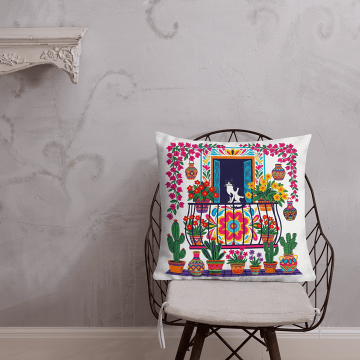 Cheerful Balcony Cat Premium Pillow product image (1)